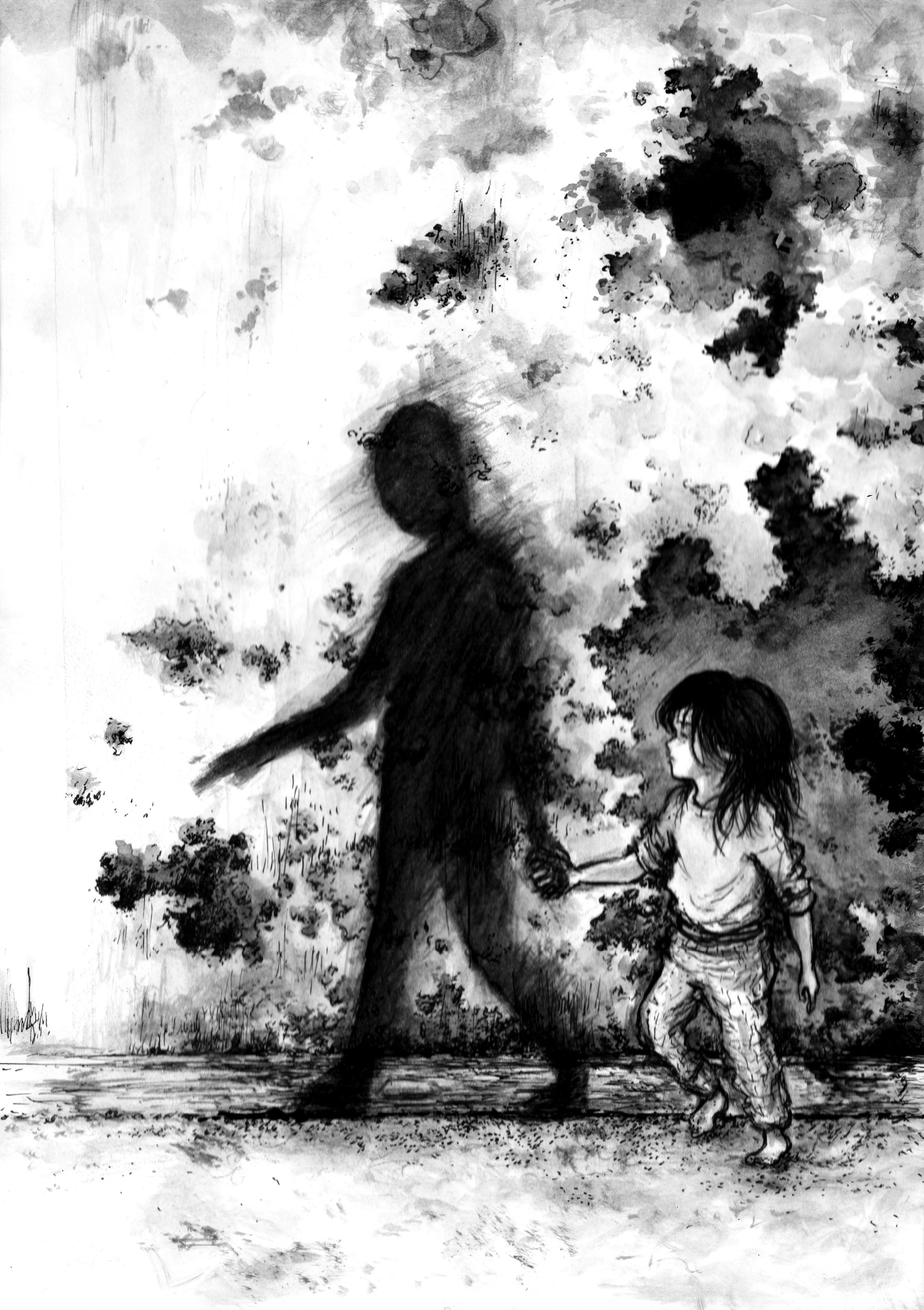 Child holding hands with a shadow figure